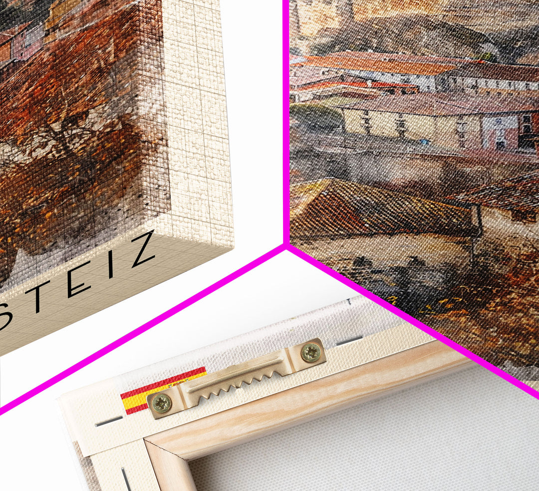 Vitoria Gasteiz Spain Travel Poster Framed Canvas Print, Watercolor Painting, Urban Wall Art, Home Decor, Spanish Cityscape, Trendy Art