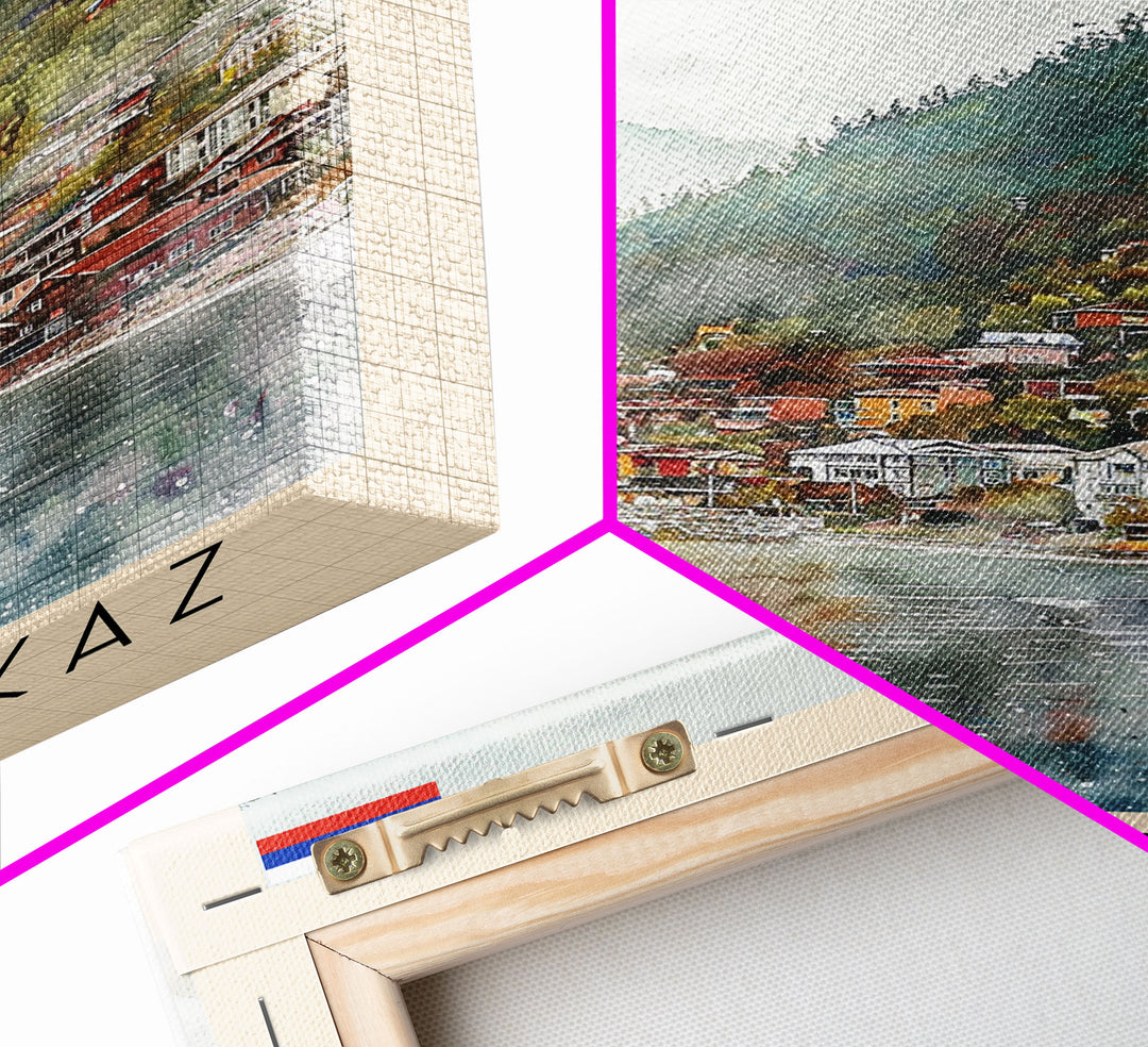 Vladikavkaz Russia Travel Poster Framed Canvas Print, Watercolor Painting, Scenic Wall Art, Home Decor, Russian Landscape, Vibrant Decor