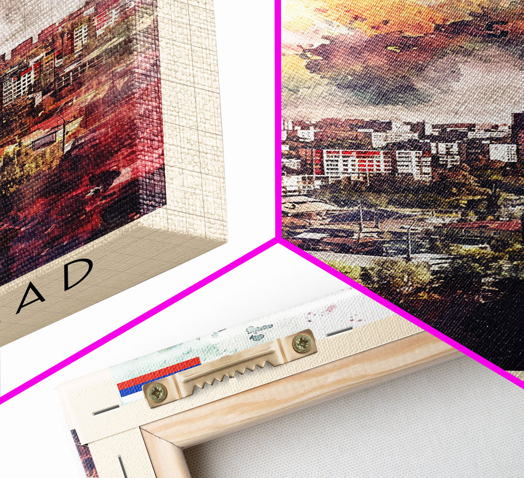 Volgograd Russia Travel Poster Framed Canvas Print, Watercolor Painting, Urban Wall Art, Home Decor, Russian Cityscape, Heritage Art