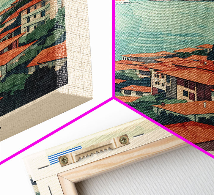 Volos Greece Travel Poster Framed Canvas Print, Watercolor Painting, Coastal Wall Art, Home Decor, Greek Seaside, Mediterranean Art