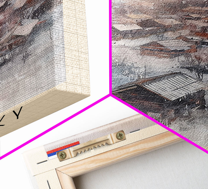 Volzhsky Russia Travel Poster Framed Canvas Print, Watercolor Painting, Urban Wall Art, Home Decor, Russian Cityscape, Classic Decor