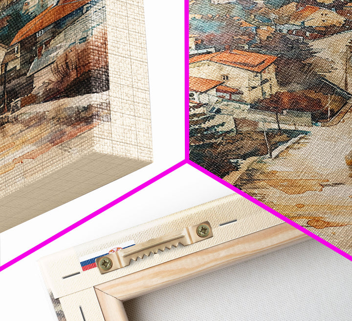 Vranje Serbia Travel Poster Framed Canvas Print, Watercolor Painting, Scenic Wall Art, Home Decor, Serbian Landscape, Traditional Art