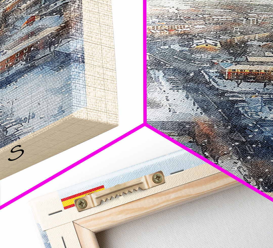 Vsters Sweden Travel Poster Framed Canvas Print, Watercolor Painting, Urban Wall Art, Home Decor, Swedish Cityscape, Modern Art