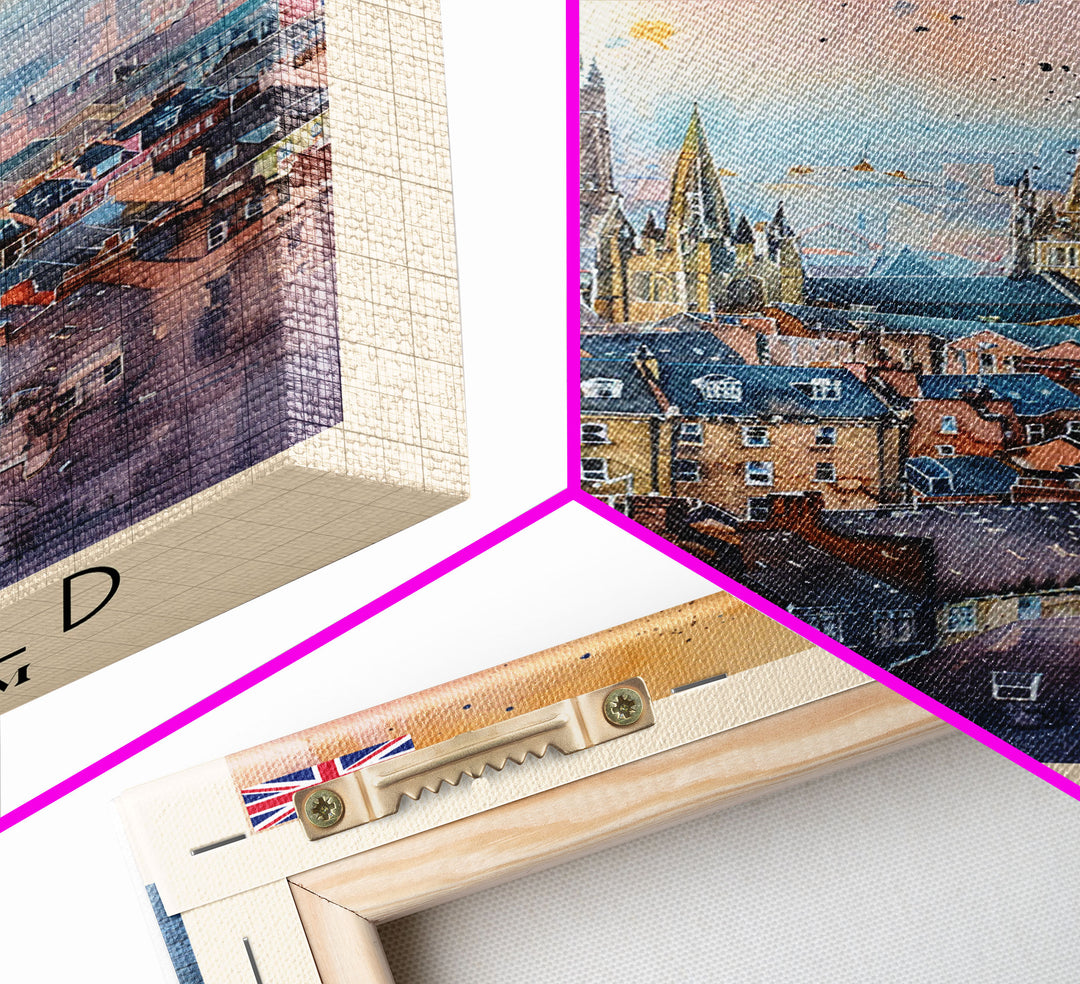 Wakefield United Kingdom Travel Poster Framed Canvas Print, Watercolor Painting, Urban Wall Art, Home Decor, British Cityscape, Elegant Decor