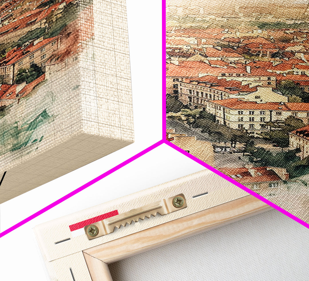 Warsaw Poland Travel Poster Framed Canvas Print, Watercolor Painting, Historic Wall Art, Home Decor, Polish Cityscape, Unique Gift Idea