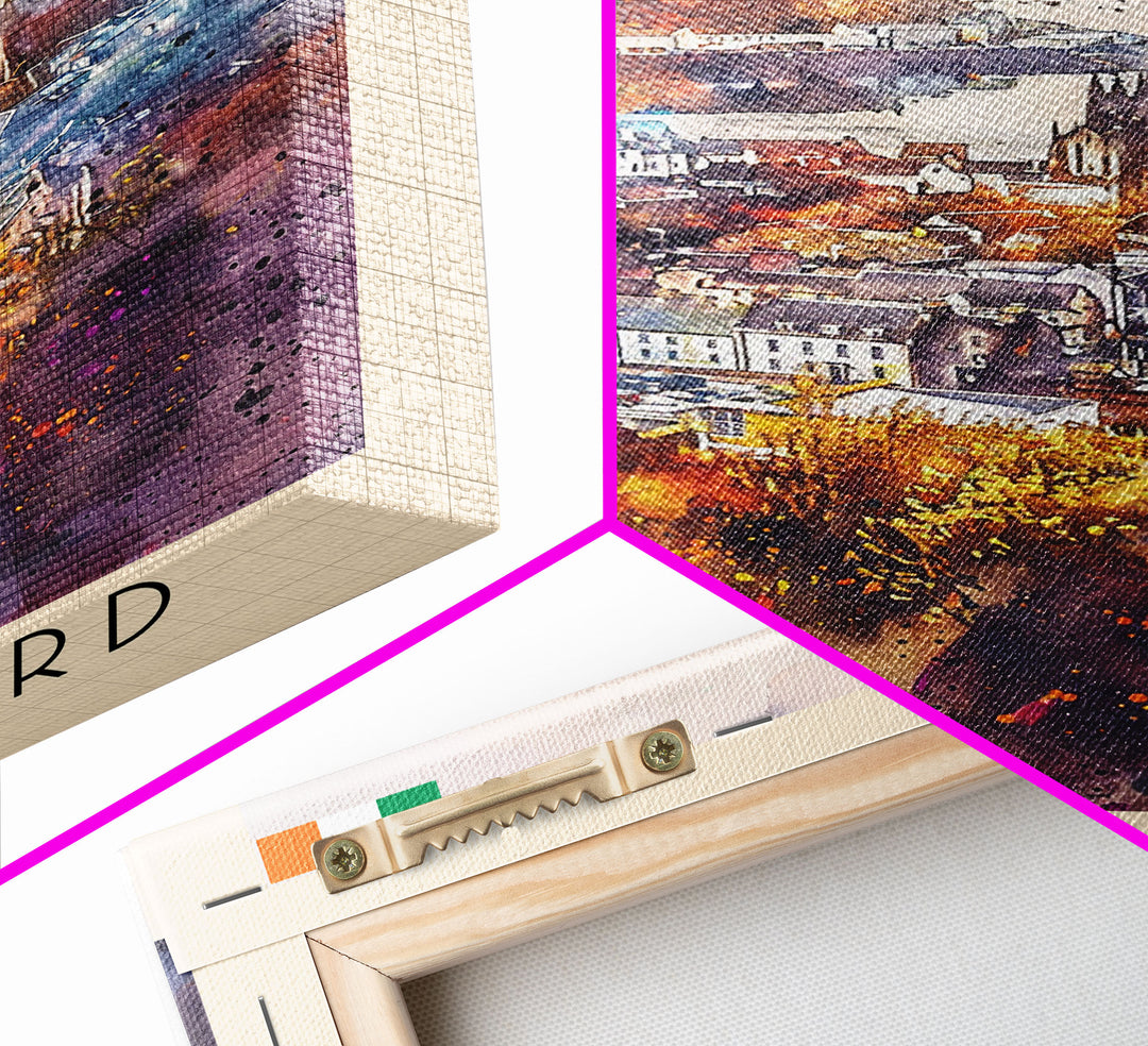 Waterford Ireland Travel Poster Framed Canvas Print, Watercolor Painting, Scenic Wall Art, Home Decor, Irish Landscape, Perfect Gift