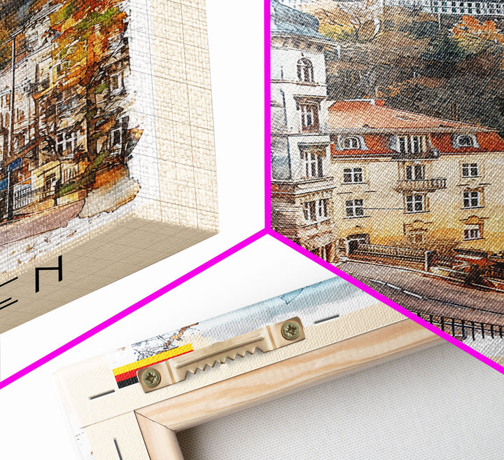 Wiesbaden Germany Travel Poster Framed Canvas Print, Watercolor Painting, Scenic Wall Art, Home Decor, German Cityscape, Artistic Gift