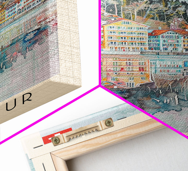 Winterthur Switzerland Travel Poster Framed Canvas Print, Watercolor Painting, Scenic Wall Art, Home Decor, Swiss Landscape, Thoughtful Gift