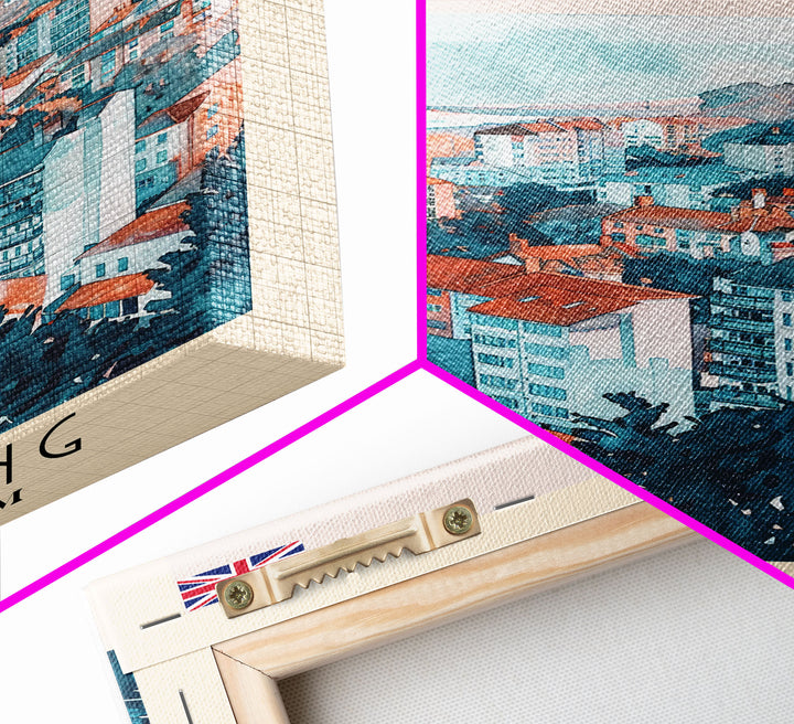 Worthing United Kingdom Travel Poster Framed Canvas Print, Watercolor Painting, Coastal Wall Art, Home Decor, British Seaside, Nautical Gift