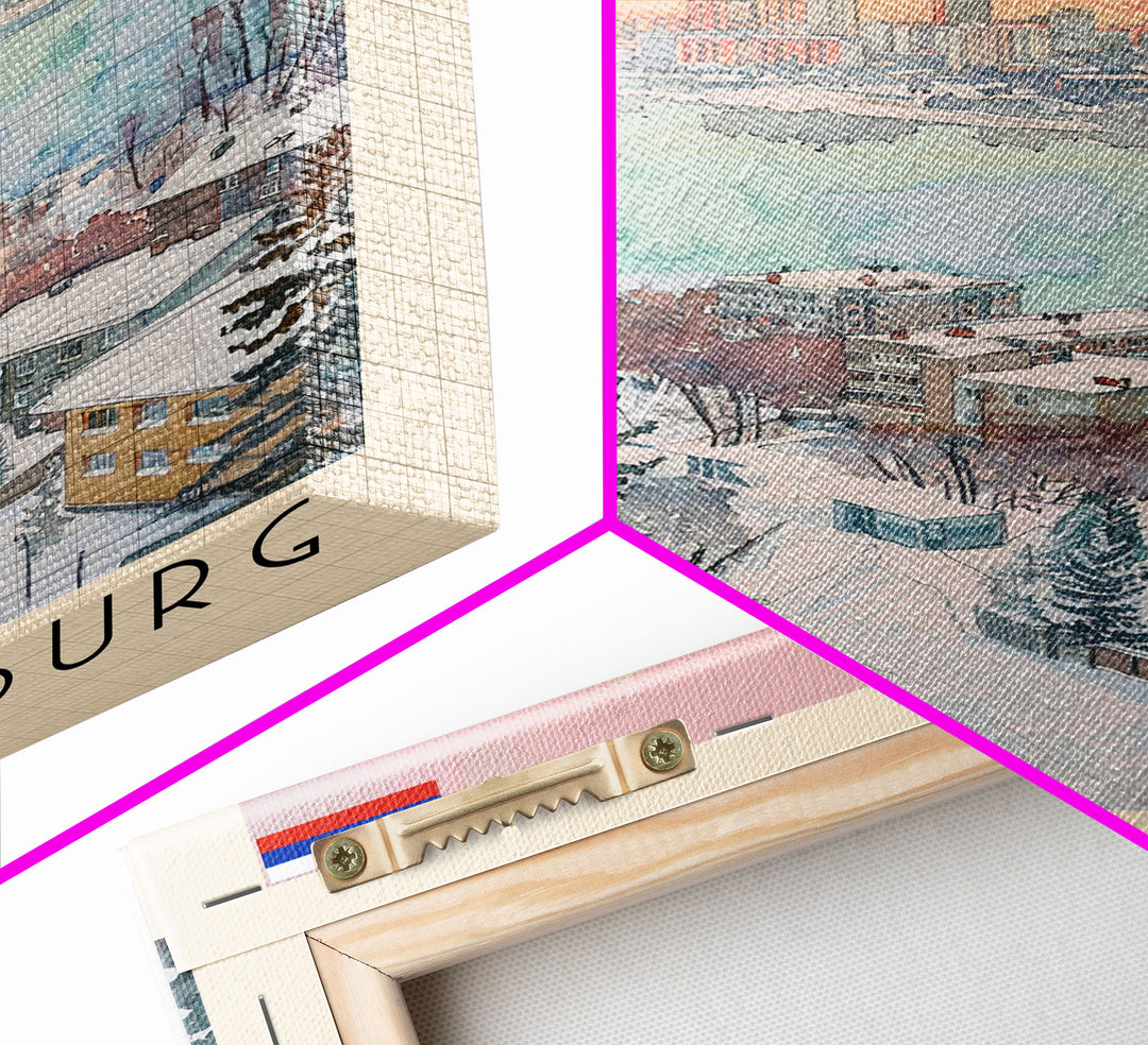 Yekaterinburg Russia Travel Poster Framed Canvas Print, Watercolor Painting, Urban Wall Art, Home Decor, Russian Cityscape, Gift for Him