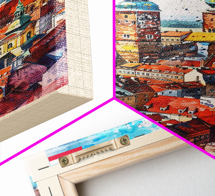 Zabrze Poland Travel Poster Framed Canvas Print, Watercolor Painting, Scenic Wall Art, Home Decor, Polish Landscape, Thoughtful Gift