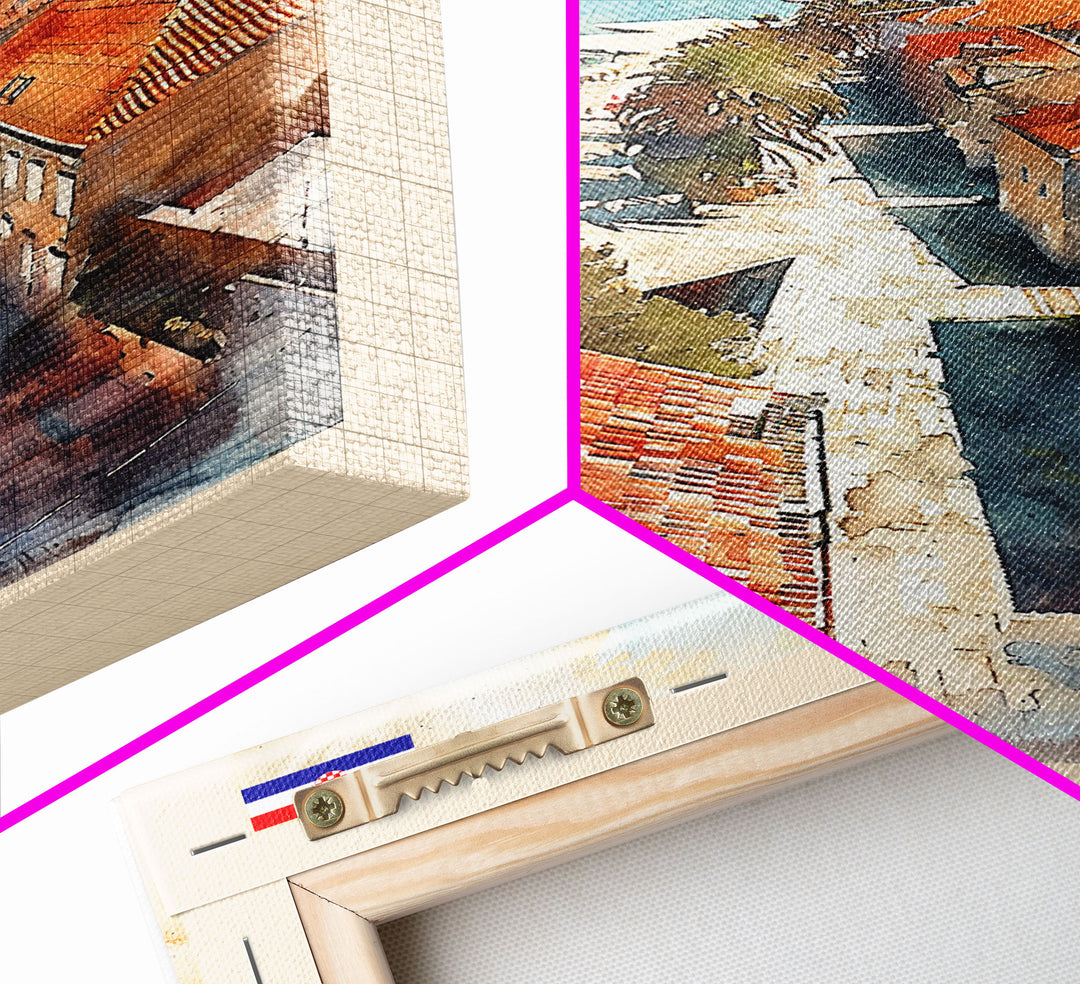 Zadar Croatia Travel Poster Framed Canvas Print, Watercolor Painting, Coastal Wall Art, Home Decor, Croatian Seaside, Nautical Gift