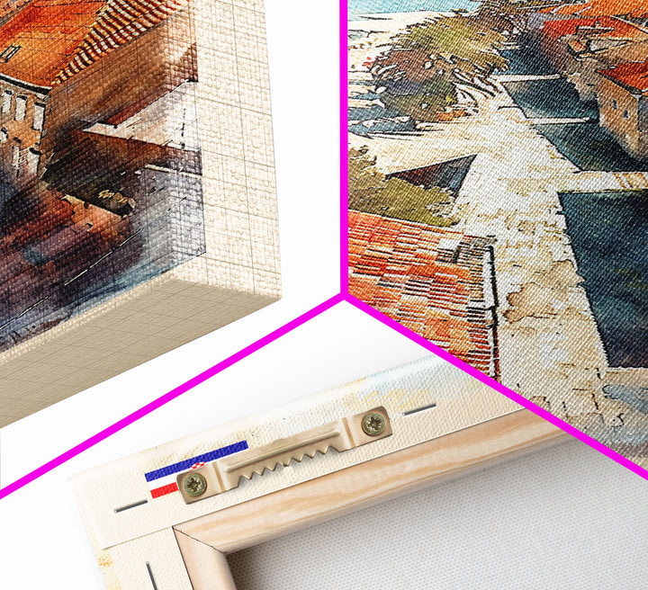 Zadar Croatia Travel Poster Framed Canvas Print, Watercolor Painting, Coastal Wall Art, Home Decor, Croatian Seaside, Nautical Gift