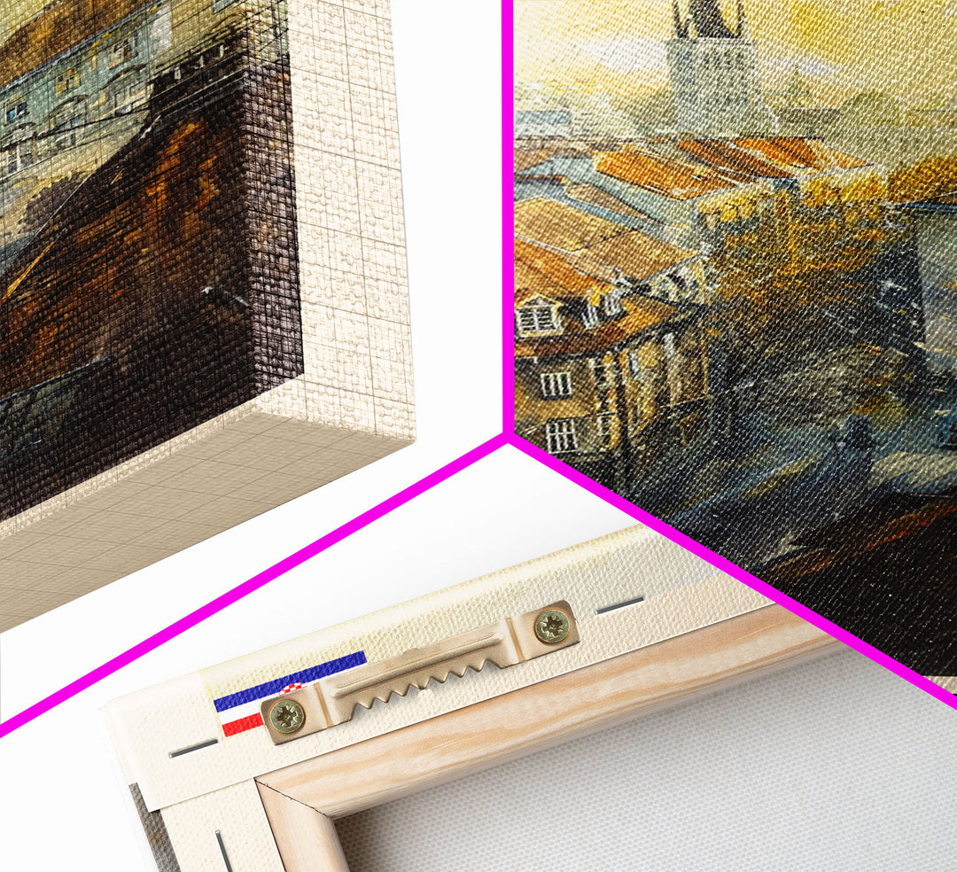 Zagreb Croatia Travel Poster Framed Canvas Print, Watercolor Painting, Urban Wall Art, Home Decor, Croatian Cityscape, Gift for Travelers