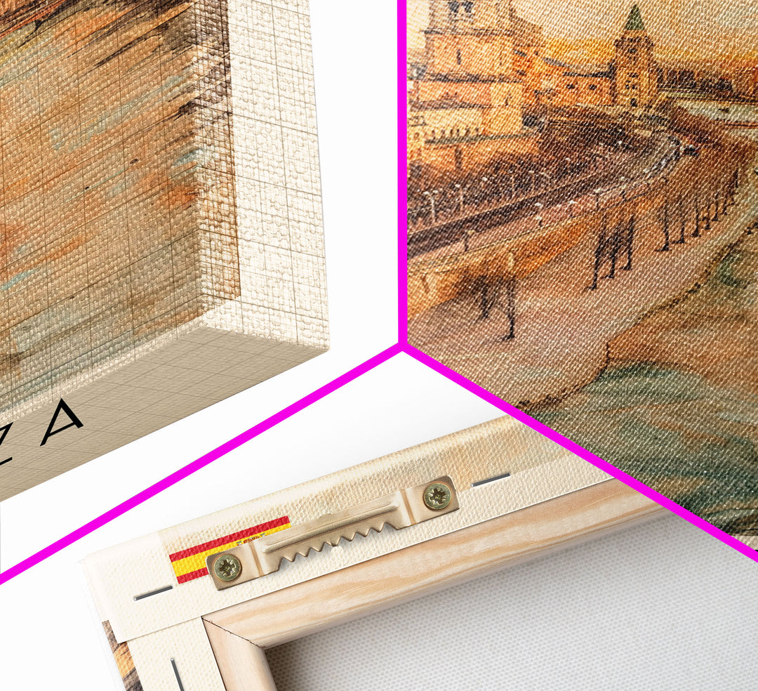 Zaragoza Spain Travel Poster Framed Canvas Print, Watercolor Painting, Urban Wall Art, Home Decor, Spanish Cityscape, Artistic Gift