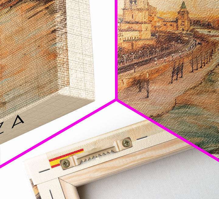 Zaragoza Spain Travel Poster Framed Canvas Print, Watercolor Painting, Urban Wall Art, Home Decor, Spanish Cityscape, Artistic Gift