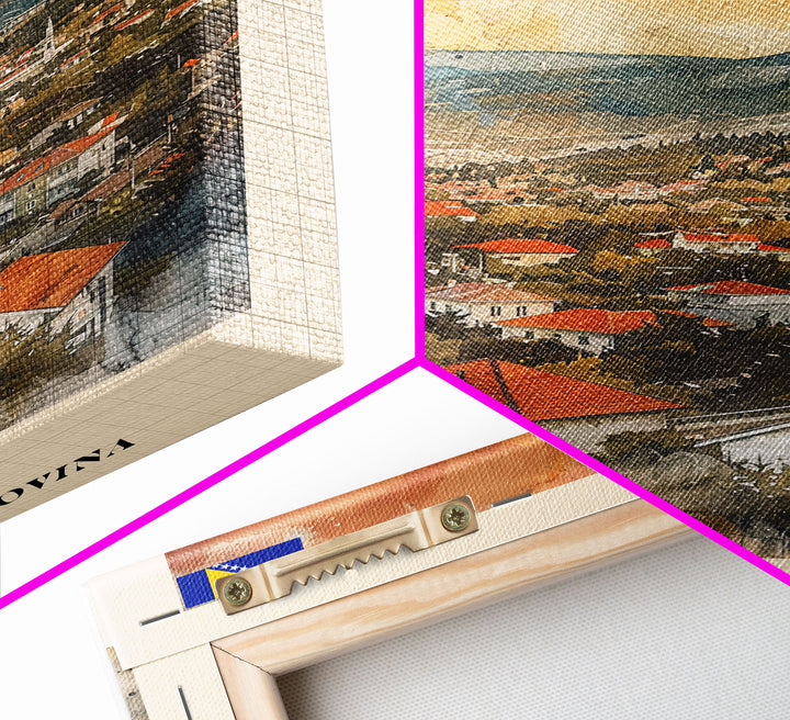 Zenica Bosnia Travel Poster Framed Canvas Print, Watercolor Painting, Scenic Wall Art, Home Decor, Bosnian Landscape, Unique Gift