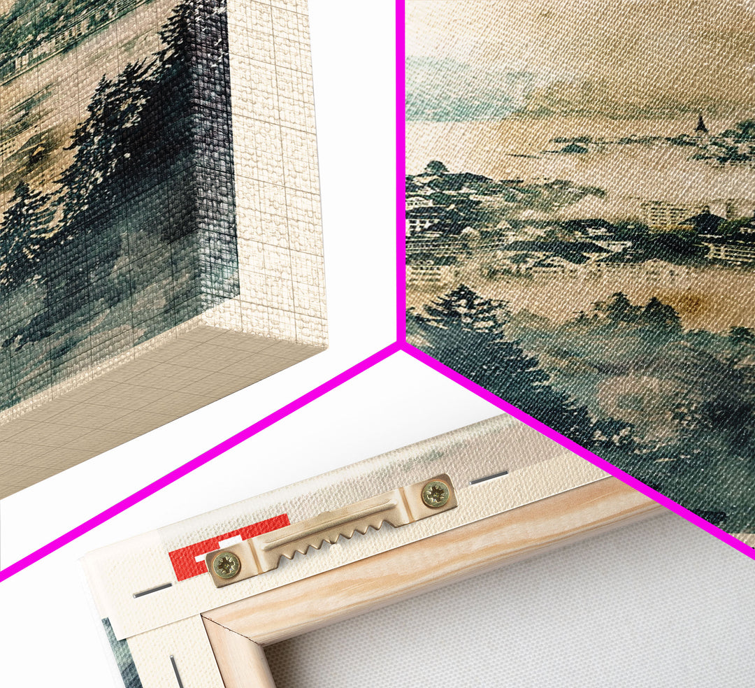 Zurich Switzerland Travel Poster Framed Canvas Print, Watercolor Painting, Urban Wall Art, Home Decor, Swiss Cityscape, Elegant Gift