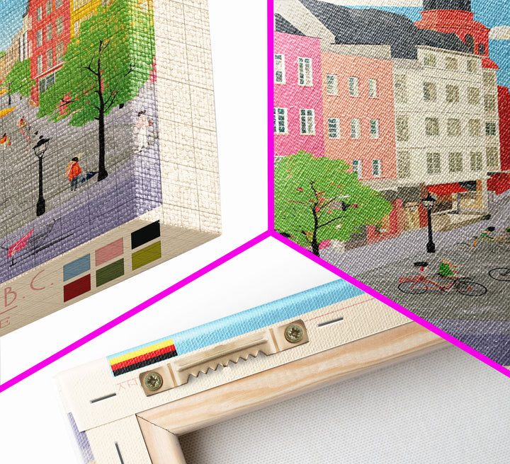 Aachen Germany Travel Poster Framed Canvas Print, Midcentury Modern Wall Art, Pop Art Home Decor, Vacation Gift, Living Room Art, Architectural Print