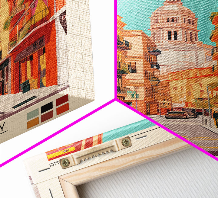 Alcorcón Spain Travel Poster Framed Canvas Print, Midcentury Modern Art, Pop Art Decor, Wall Art, Vacation Gift, Living Room Decoration, Scenic Print