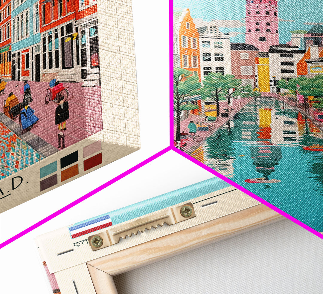 Almere Netherlands Travel Poster Framed Canvas Print, Midcentury Modern Art, Pop Art Decor, Wall Art, Vacation Gift, Living Room Decoration, Scenic Print