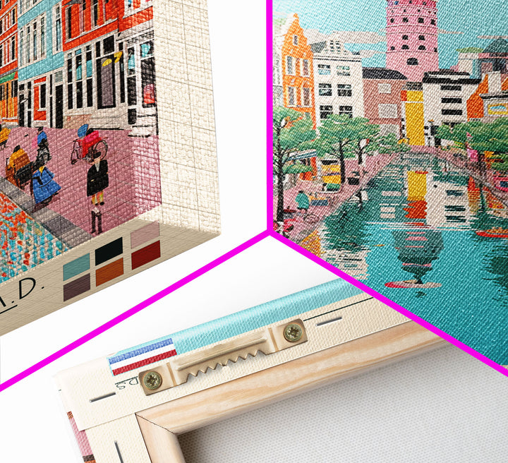 Almere Netherlands Travel Poster Framed Canvas Print, Midcentury Modern Art, Pop Art Decor, Wall Art, Vacation Gift, Living Room Decoration, Scenic Print