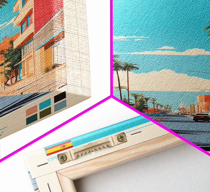 Almeria Spain Travel Poster Framed Canvas Print, Midcentury Modern Art, Pop Art Decor, Wall Art, Vacation Gift, Living Room Decoration, Scenic Print