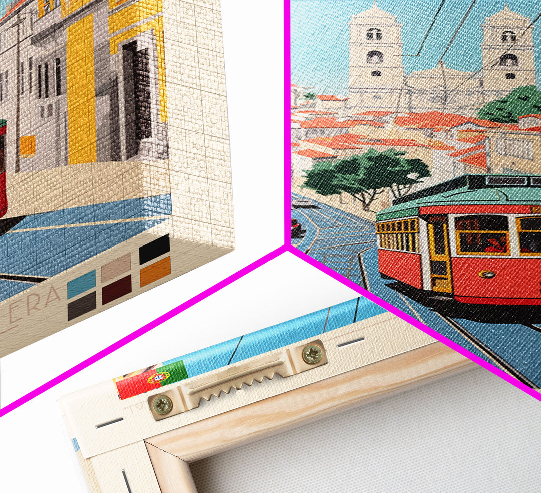 Amadora Portugal Travel Poster Framed Canvas Print, Midcentury Modern Art, Pop Art Decor, Wall Art, Vacation Gift, Living Room Decoration, Scenic Print