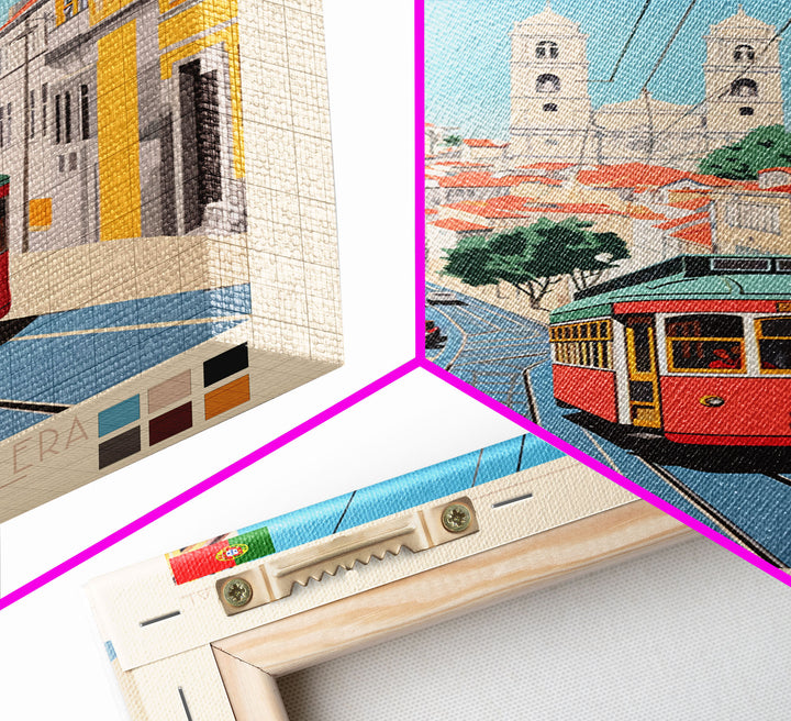 Amadora Portugal Travel Poster Framed Canvas Print, Midcentury Modern Art, Pop Art Decor, Wall Art, Vacation Gift, Living Room Decoration, Scenic Print