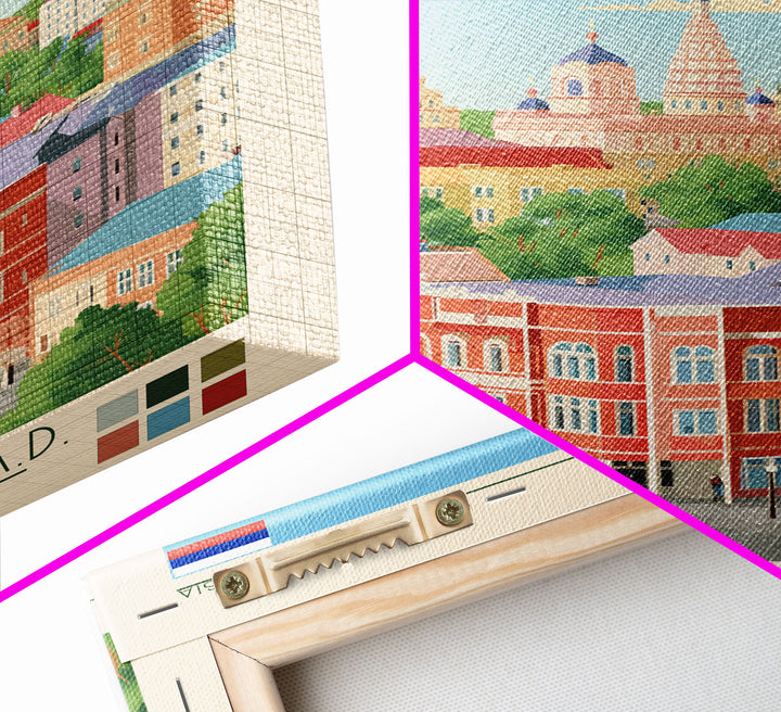 Angarsk Russia Travel Poster Framed Canvas Print, Midcentury Modern Art, Pop Art Decor, Wall Art, Vacation Gift, Living Room Decoration, Scenic Print