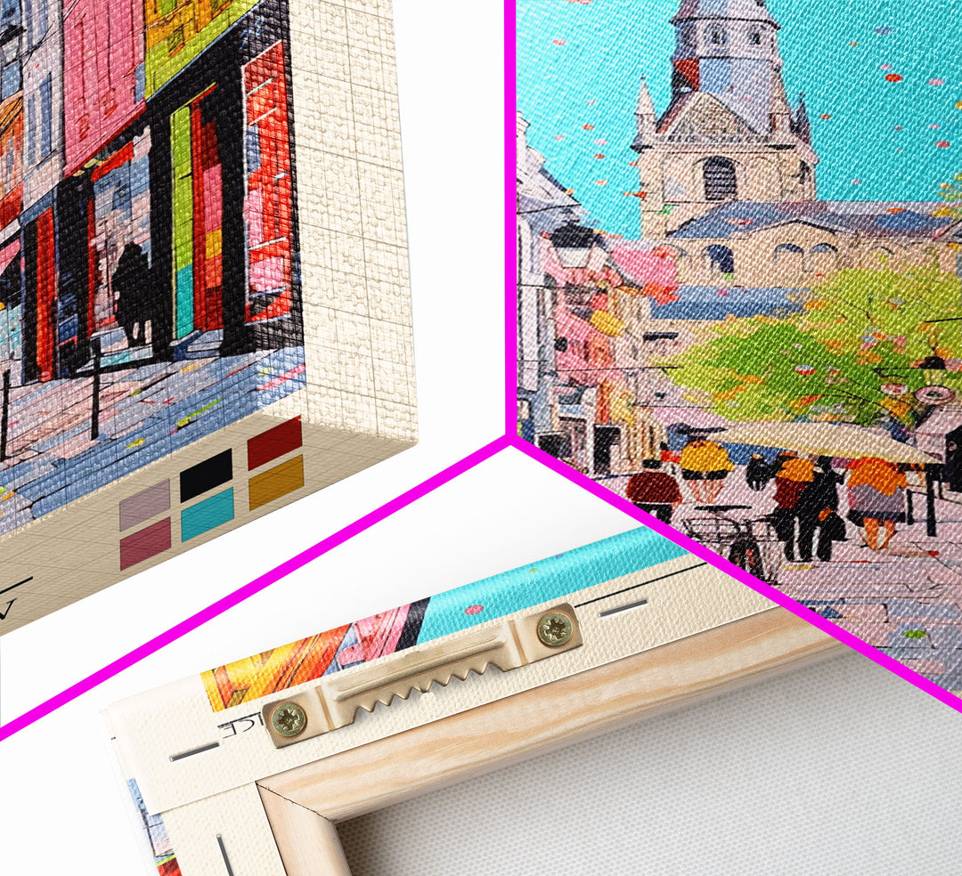 Angers France Travel Poster Framed Canvas Print, Midcentury Modern Art, Pop Art Decor, Wall Art, Vacation Gift, Living Room Decoration, Scenic Print