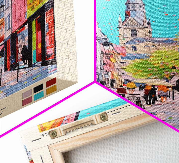 Angers France Travel Poster Framed Canvas Print, Midcentury Modern Art, Pop Art Decor, Wall Art, Vacation Gift, Living Room Decoration, Scenic Print