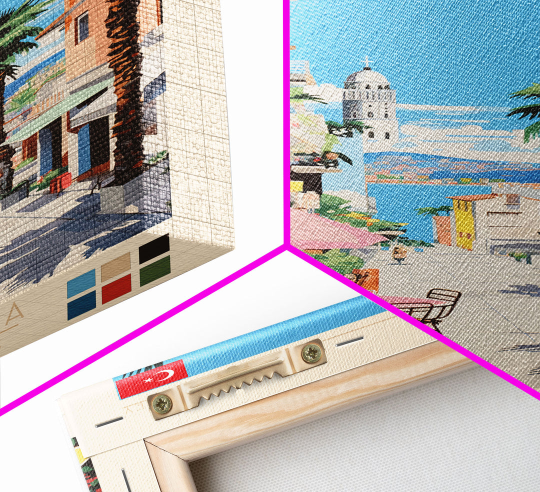 Antalya Turkey Travel Poster Framed Canvas Print, Midcentury Modern Art, Pop Art Wall Decor, Home Decor, Vacation Gift, Living Room Art