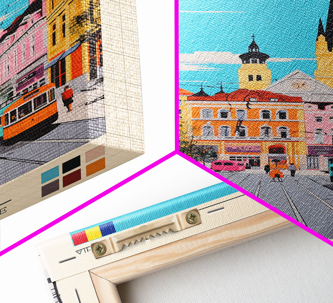 Arad Romania Travel Poster Framed Canvas Print, Midcentury Modern Art, Pop Art Wall Decor, Home Decor, Vacation Gift, Living Room Art