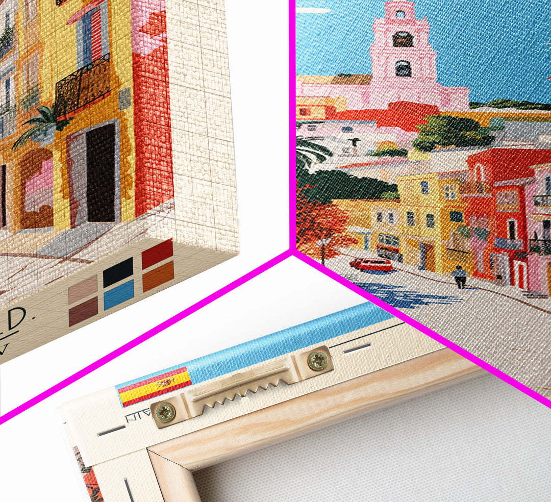 Badajoz Spain Travel Poster Framed Canvas Print, Midcentury Modern Art, Pop Art Wall Decor, Home Decor, Vacation Gift, Living Room Art