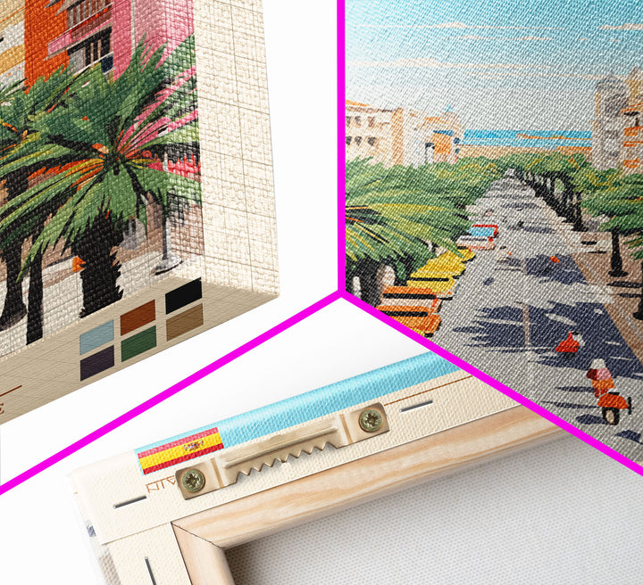 Badalona Spain Travel Poster Framed Canvas Print, Midcentury Modern Art, Pop Art Wall Decor, Home Decor, Vacation Gift, Living Room Art