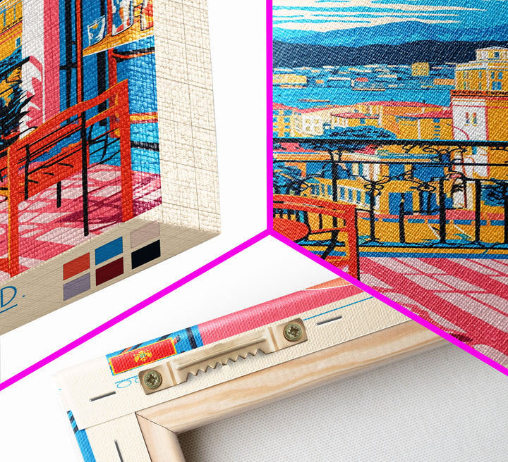 Bar Montenegro Travel Poster Framed Canvas Print, Midcentury Modern Art, Pop Art Wall Decor, Home Decor, Vacation Gift, Living Room Art