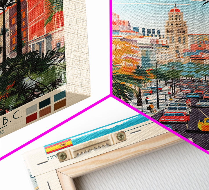 Barcelona Spain Travel Poster Framed Canvas Print, Midcentury Modern Art, Pop Art Wall Decor, Home Decor, Vacation Gift, Living Room Art