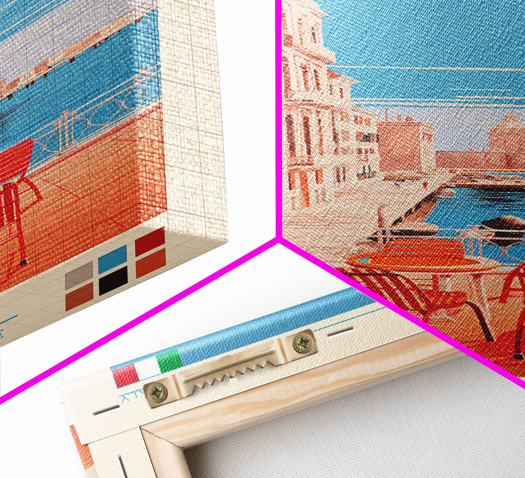 Bari Italy Travel Poster Framed Canvas Print, Midcentury Modern Art, Pop Art Wall Decor, Home Decor, Vacation Gift, Living Room Art