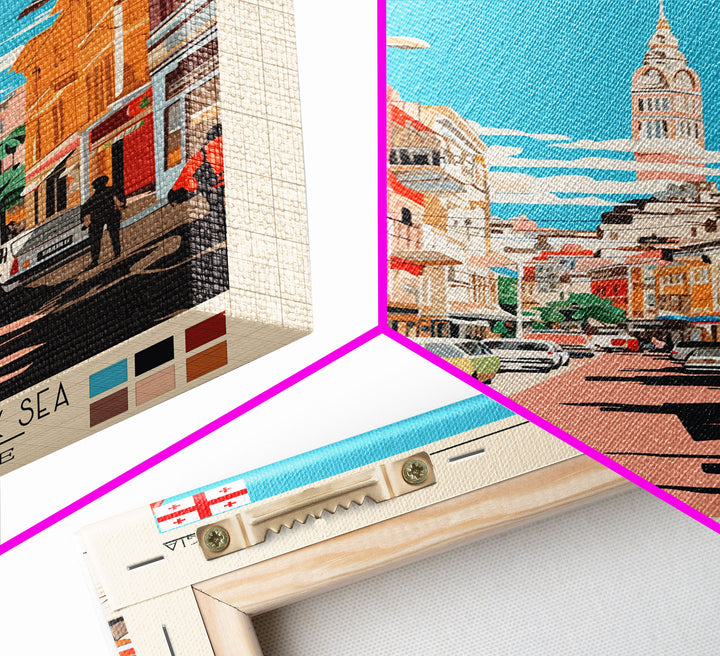 Batumi Georgia Travel Poster Framed Canvas Print, Midcentury Modern Art, Pop Art Wall Decor, Home Decor, Vacation Gift, Living Room Art