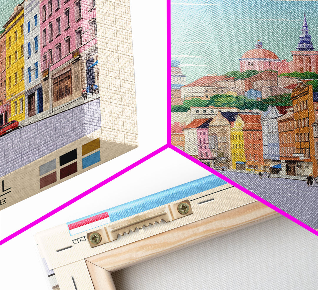 Białystok Poland Travel Poster Framed Canvas Print, Midcentury Modern Art, Pop Art Wall Decor, Home Decor, Vacation Gift, Living Room Art