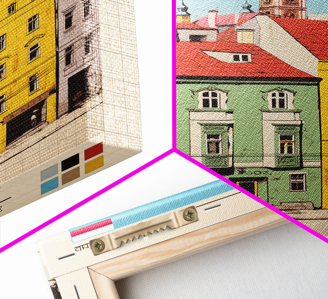 Bielsko-Biała Poland Travel Poster Framed Canvas Print, Vintage Style, Pop Art Home Decor, Scenic Wall Art, Living Room Decoration