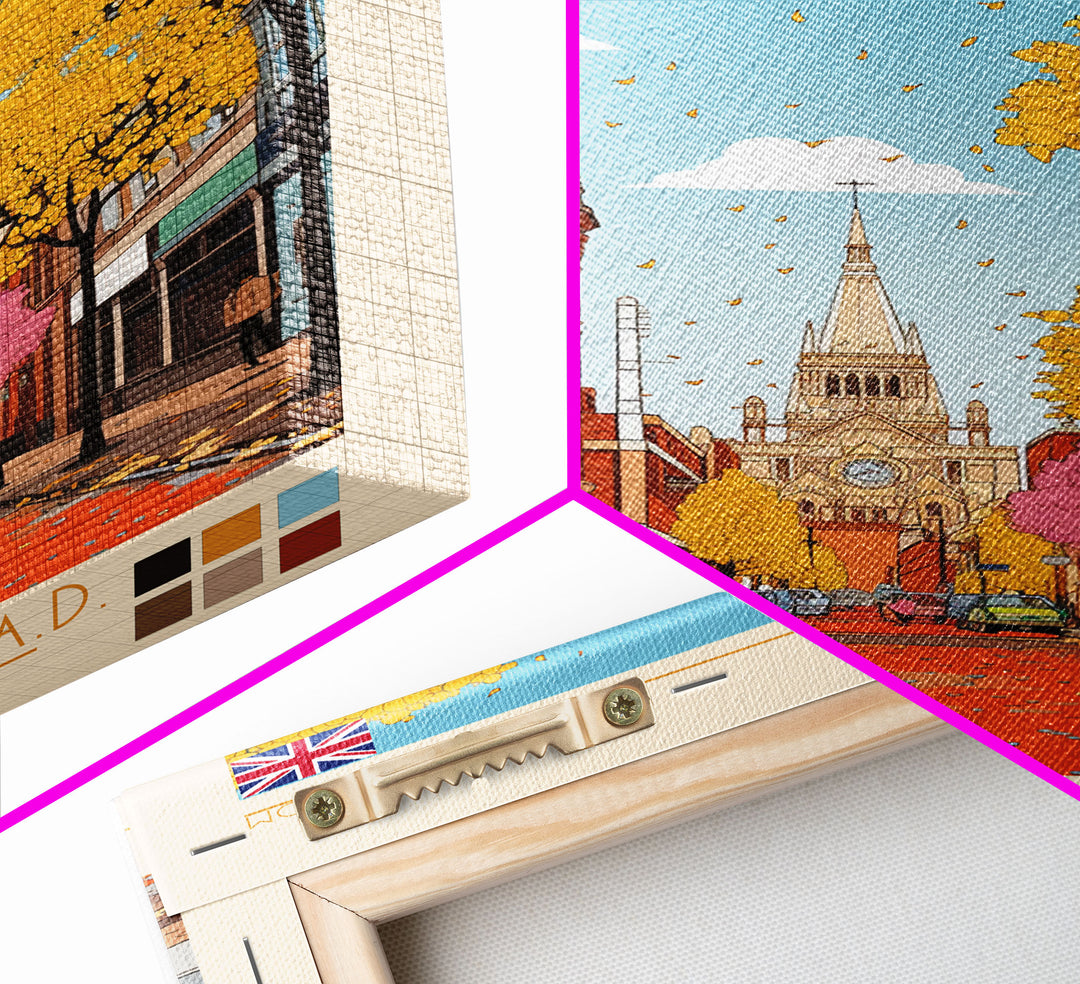 Birmingham UK Travel Poster Framed Canvas Print, Midcentury Modern Art, Pop Art Wall Decor, Home Decor, Living Room Decoration