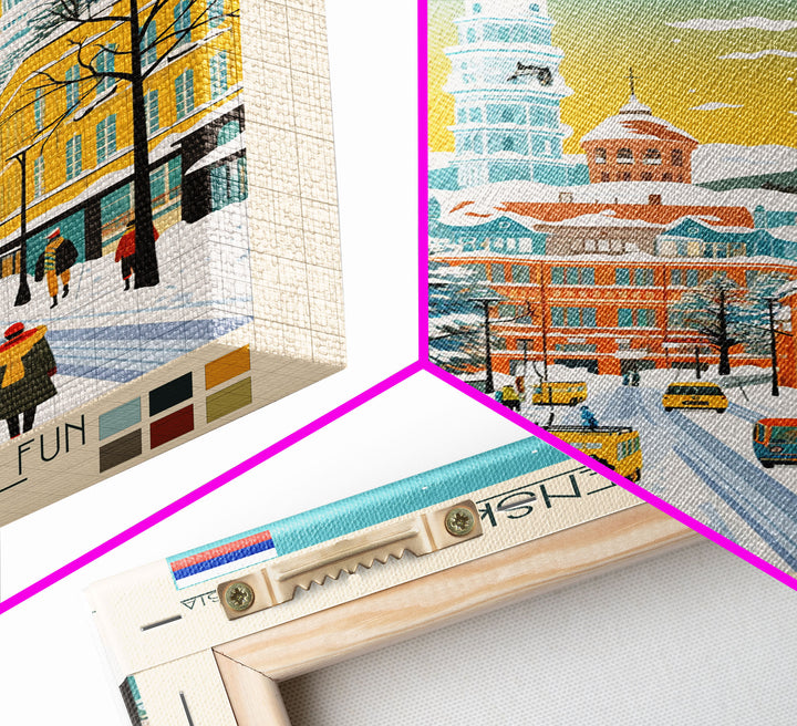 Blagoveshchensk Russia Travel Poster Framed Canvas Print, Midcentury Modern Art, Pop Art Home Decor, Scenic Wall Art, Unique Gift