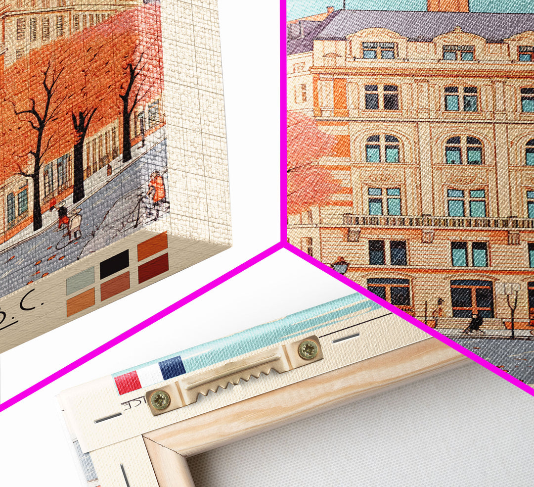 Bordeaux France Travel Poster Framed Canvas Print, Midcentury Modern Art, Pop Art Home Decor, Scenic Wall Art, Living Room Decoration