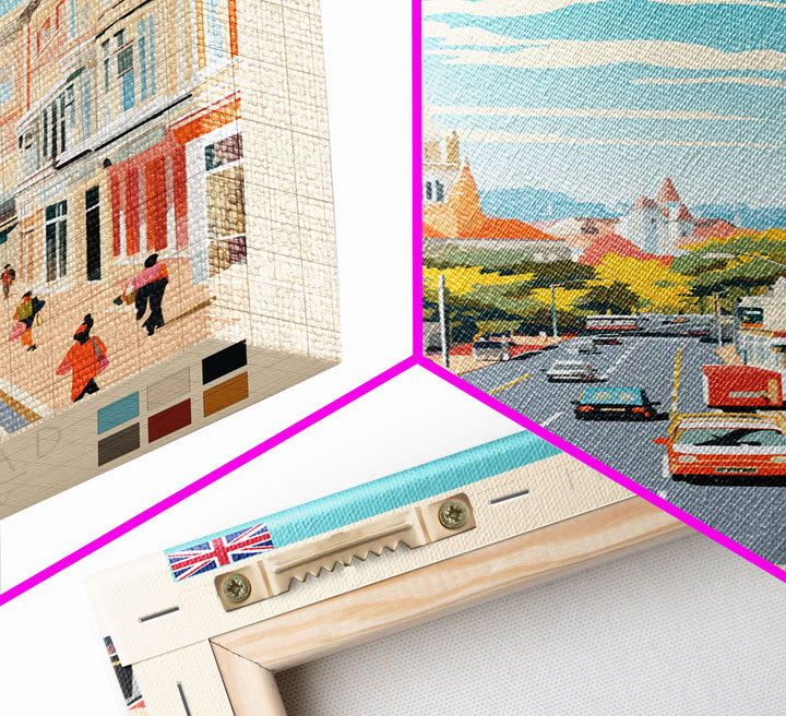 Bournemouth United Kingdom Travel Poster Framed Canvas Print, Midcentury Modern Art, Pop Art Wall Decor, Scenic Wall Art, Living Room Art