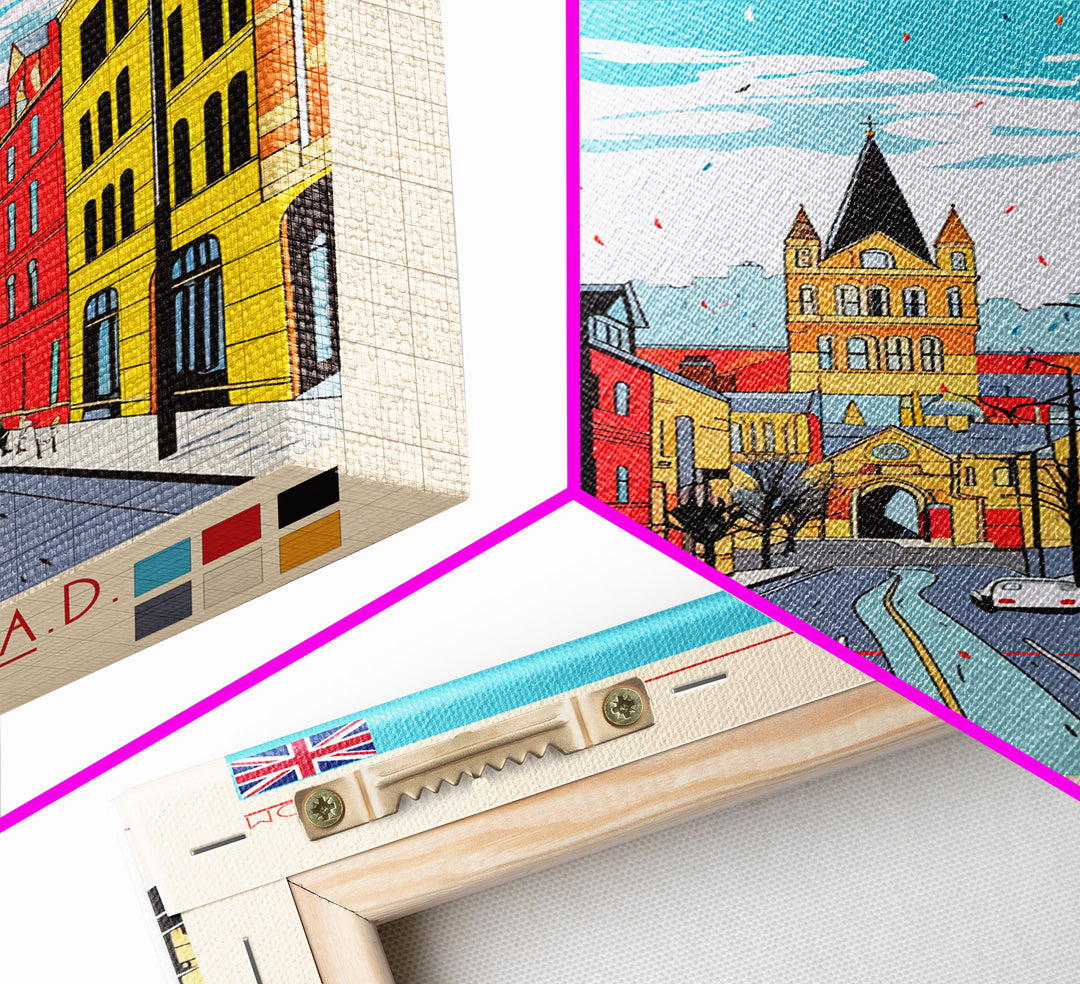 Bradford United Kingdom Travel Poster Framed Canvas Print, Midcentury Modern Art, Pop Art Wall Decor, Home Decor, Vacation Gift, Living Room Art