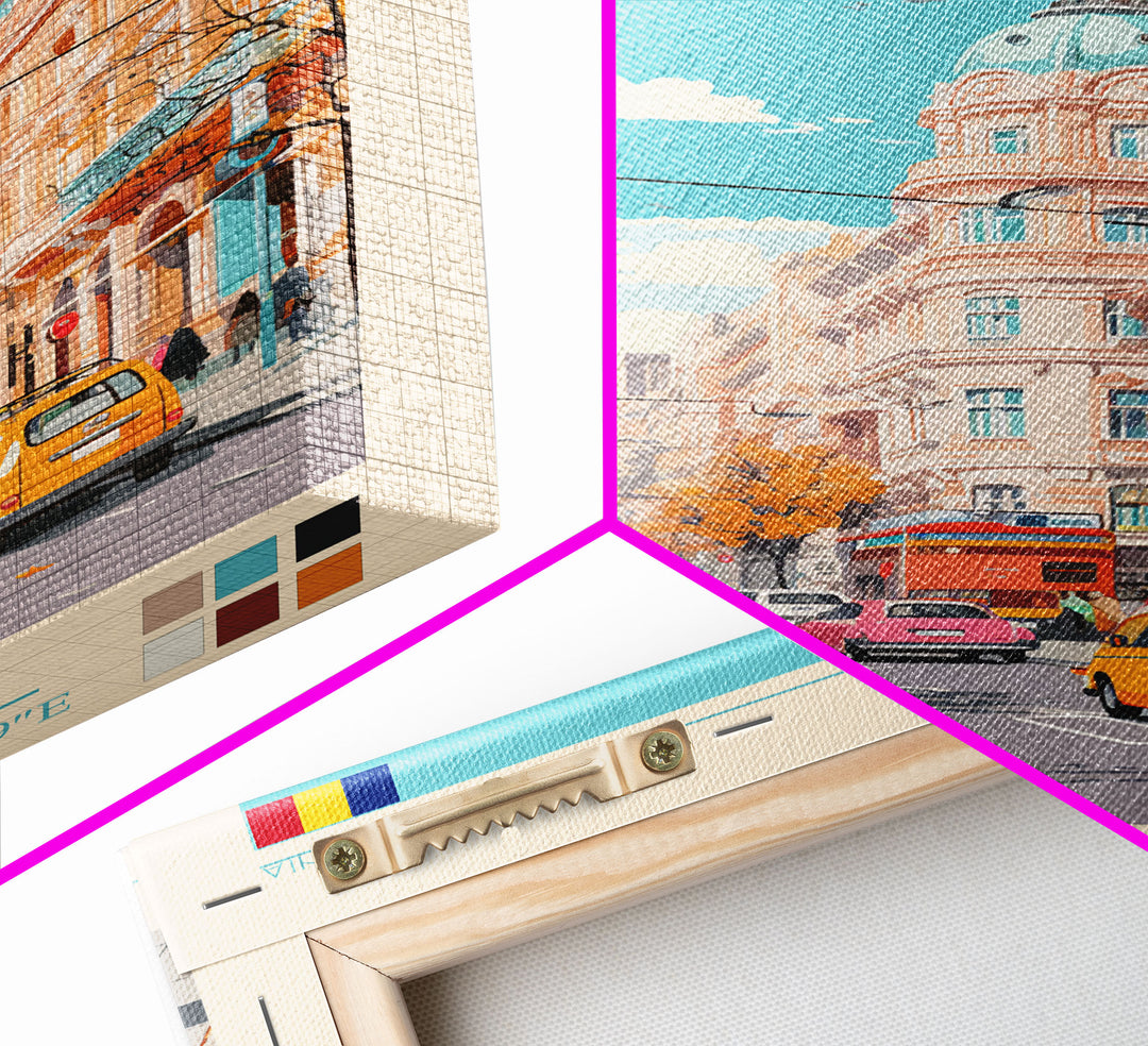 Brăila Romania Travel Poster Framed Canvas Print, Midcentury Modern Art, Pop Art Wall Decor, Home Decor, Vacation Gift, Living Room Art