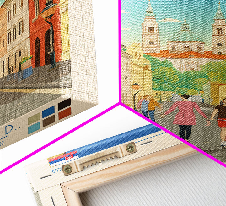 Bratislava Slovakia Travel Poster Framed Canvas Print, Midcentury Modern Art, Pop Art Wall Decor, Home Decor, Vacation Gift, Living Room Art