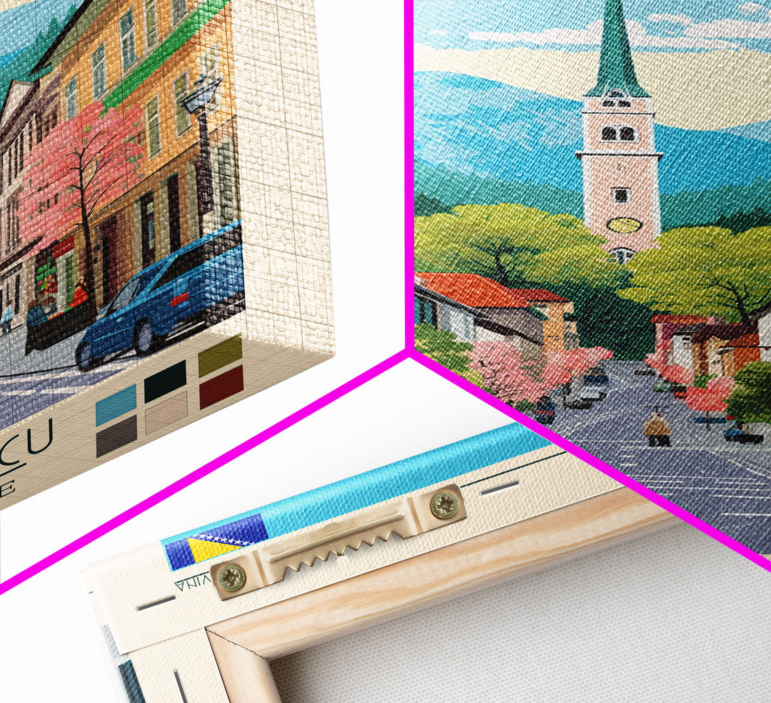 Brčko Bosnia and Herzegovina Travel Poster Framed Canvas Print, Midcentury Modern Art, Pop Art Wall Decor, Home Decor, Living Room Art